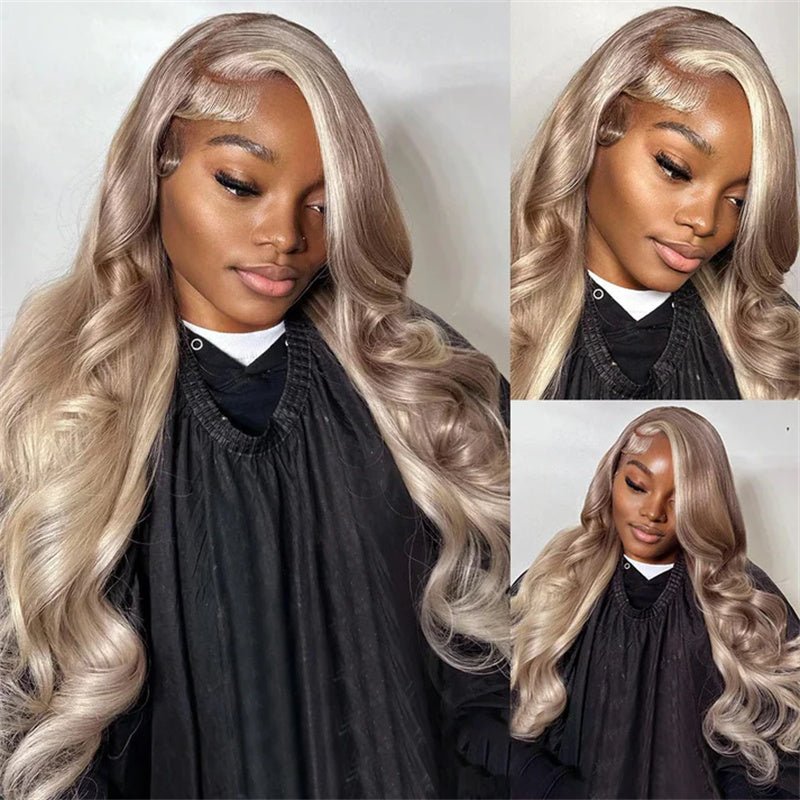 13x4 Ash Blonde Body Wave Lace Front Wig Transparent Lace Blonde Hair 180%/250% Density - Perismoda Hair